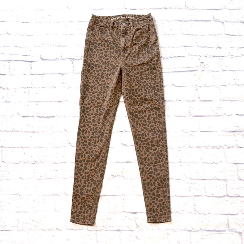 American Eagle Curvy Super High Rise Jegging Brown Cheetah Print Denim Size 2